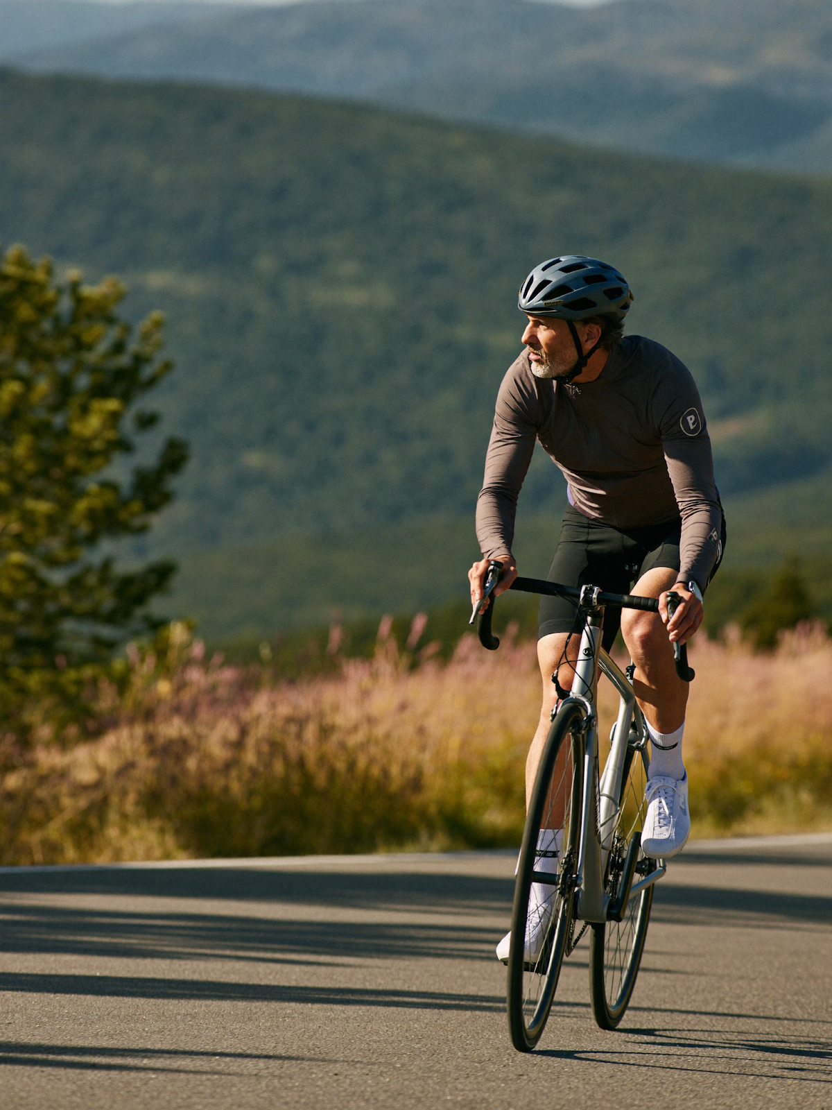 Cyclist riding a mountain road