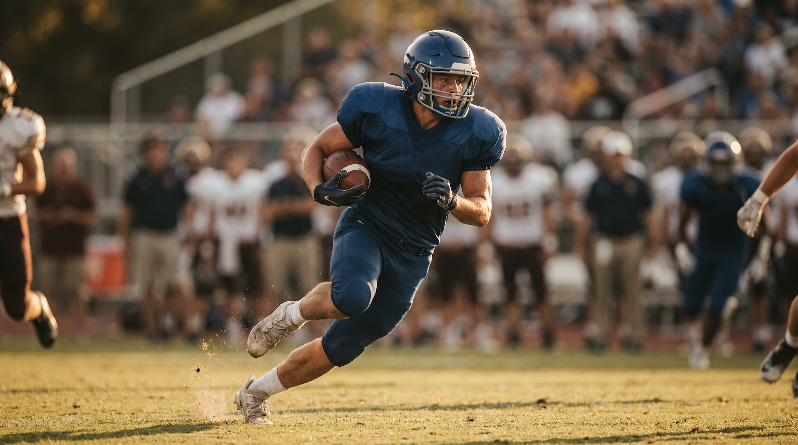 Football running back in action during a game