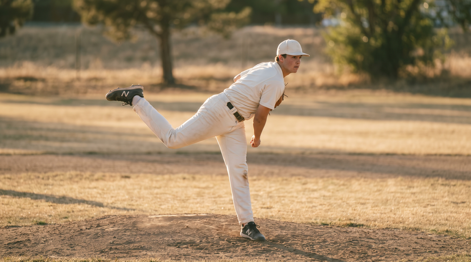 Baseball pitcher winding up on the mound