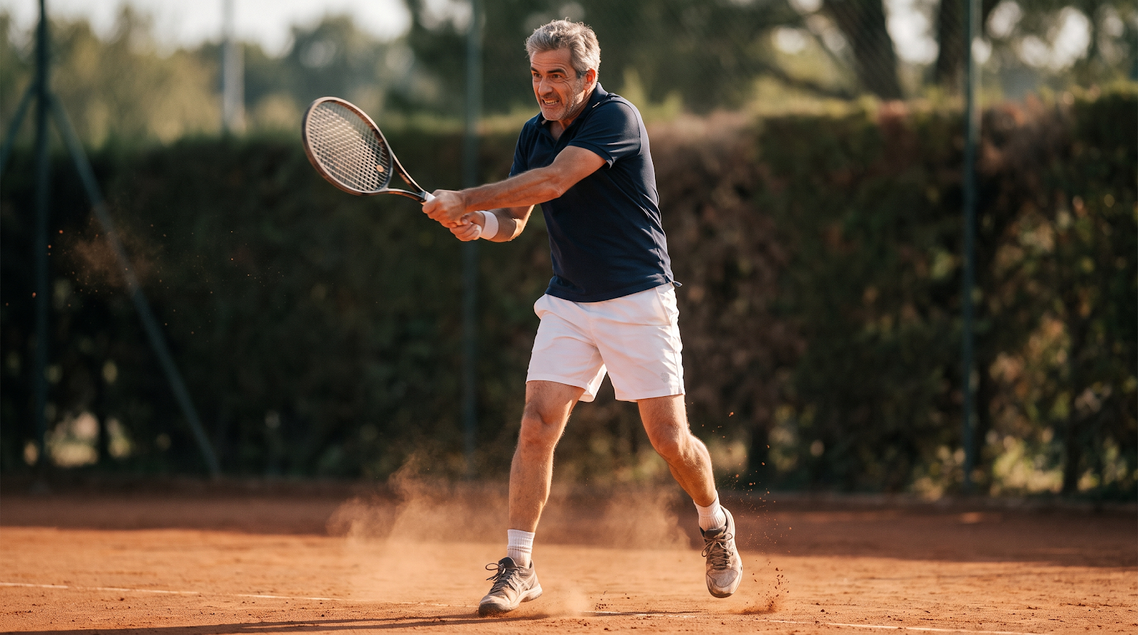 Older adult playing tennis