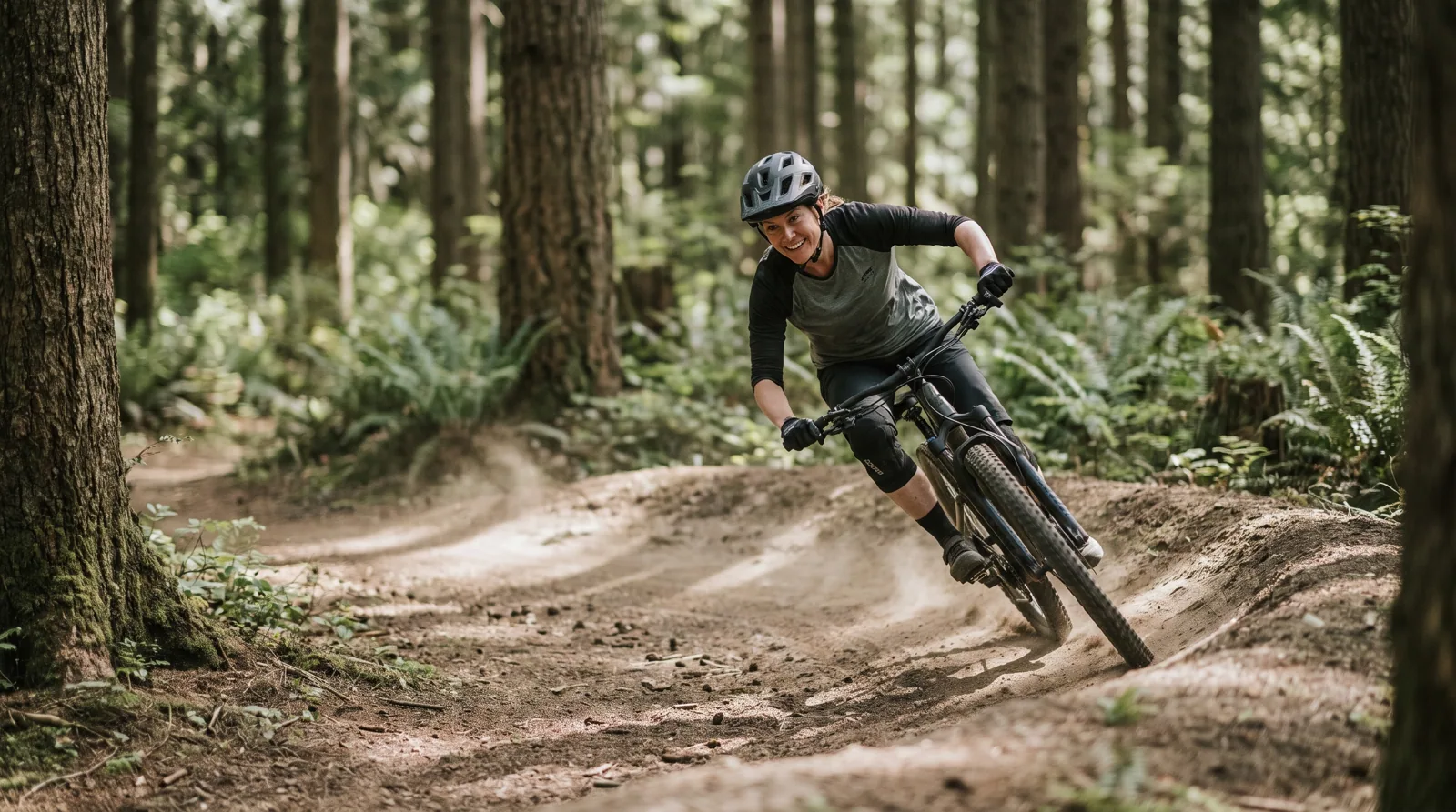 Mountain biker on forest singletrack
