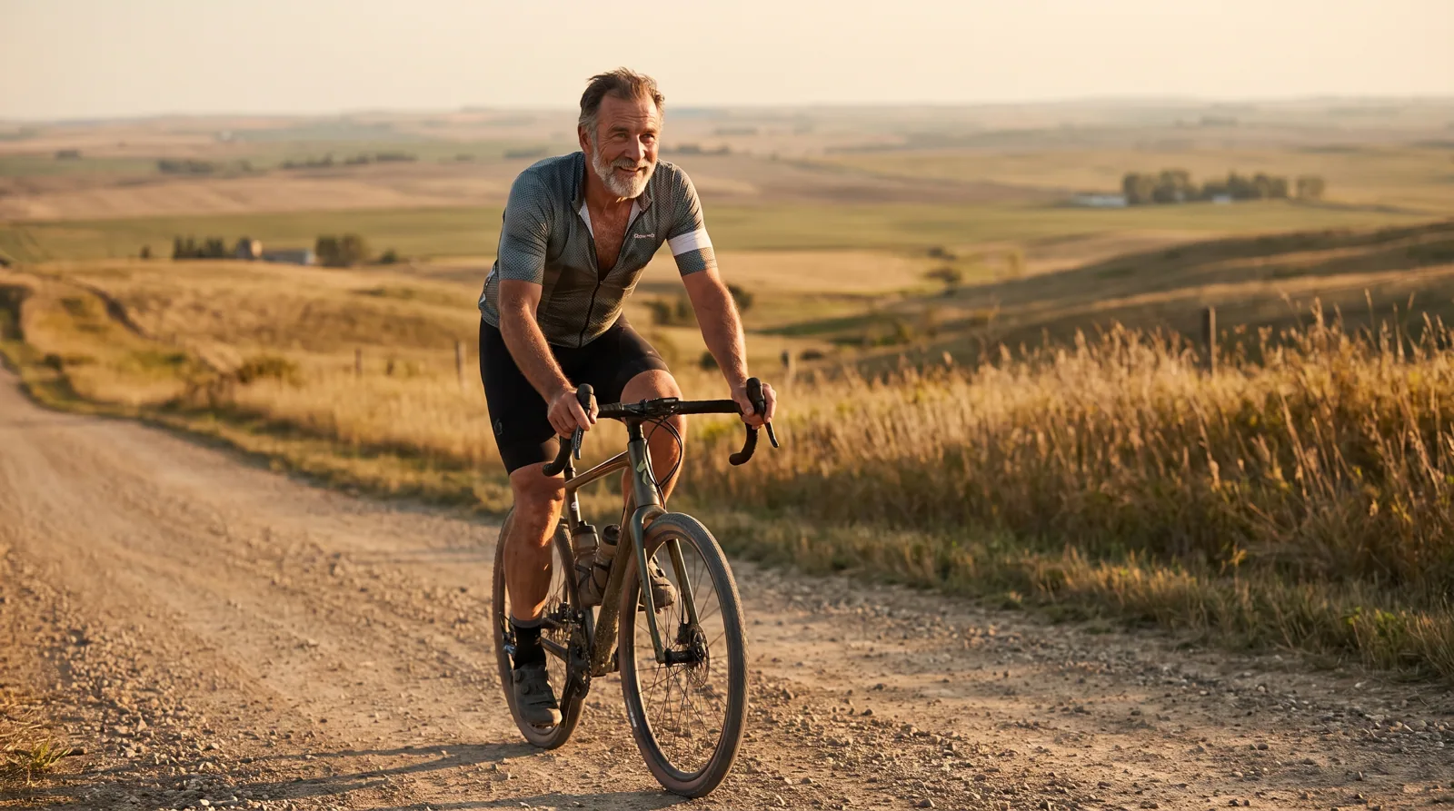 Gravel cyclist on an open country road