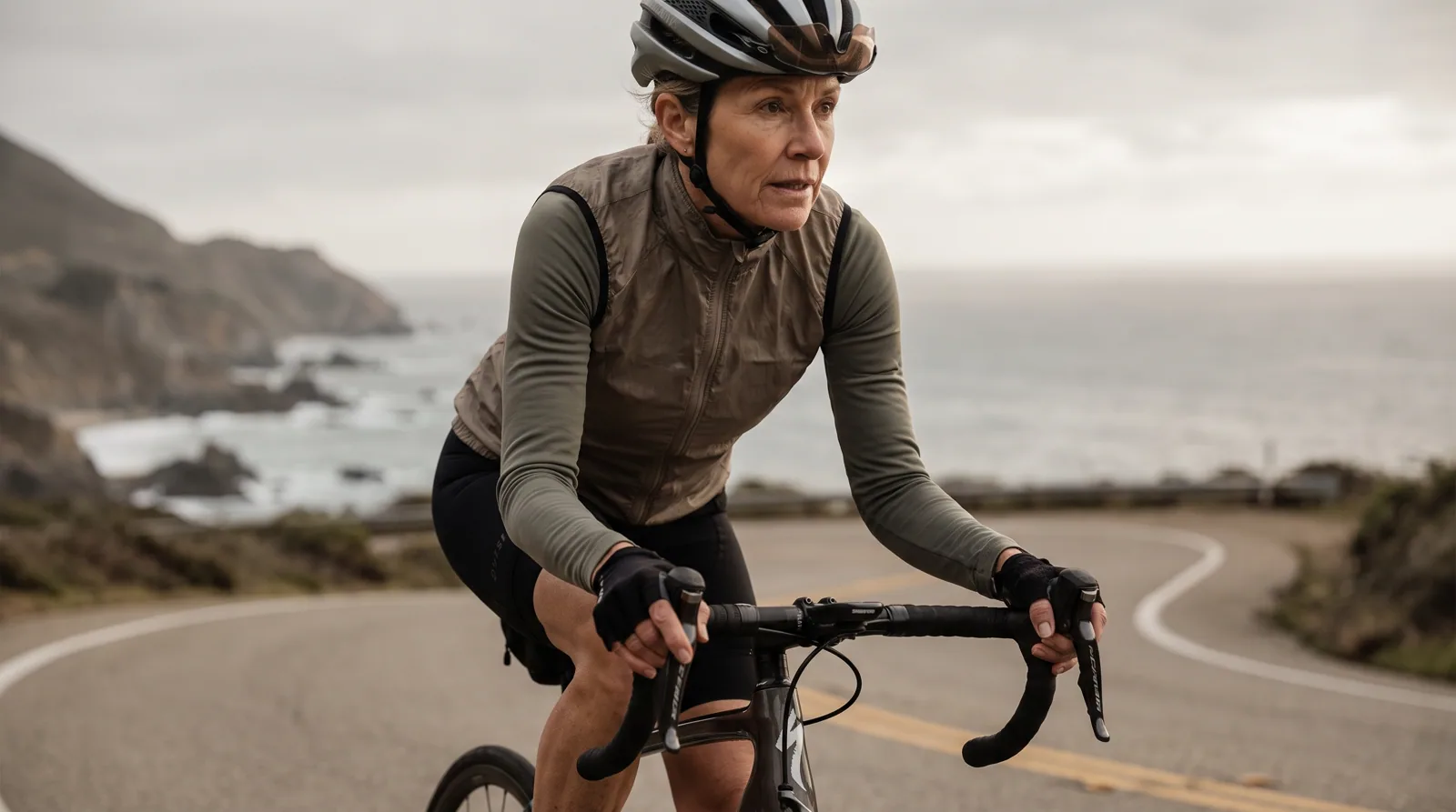 Road cyclist on a coastal road