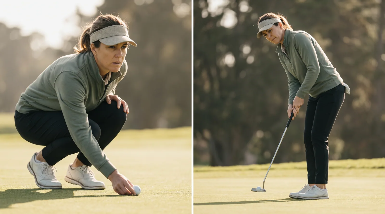 Golfer reading a putt on the green