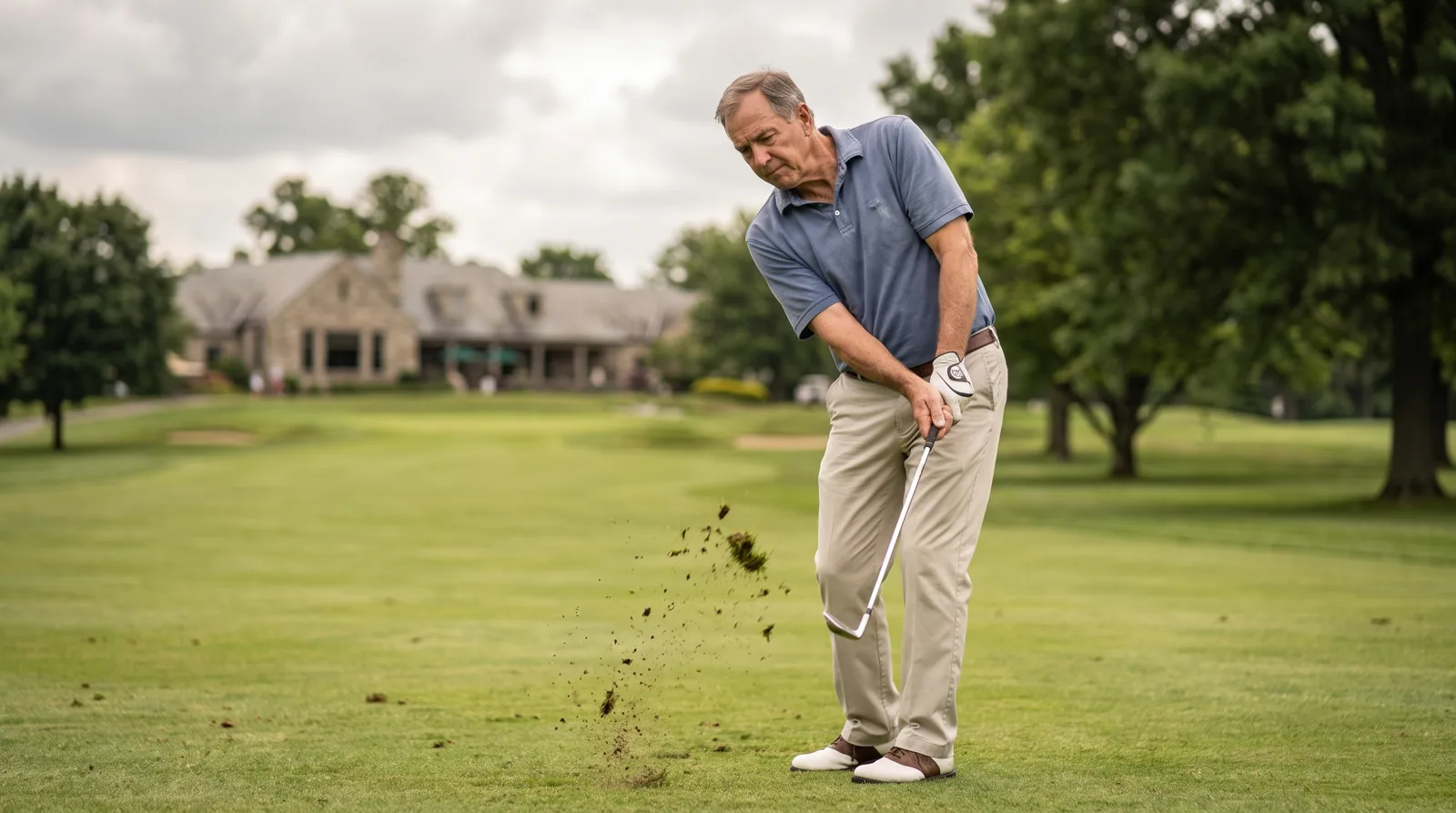 Golf iron shot with divot