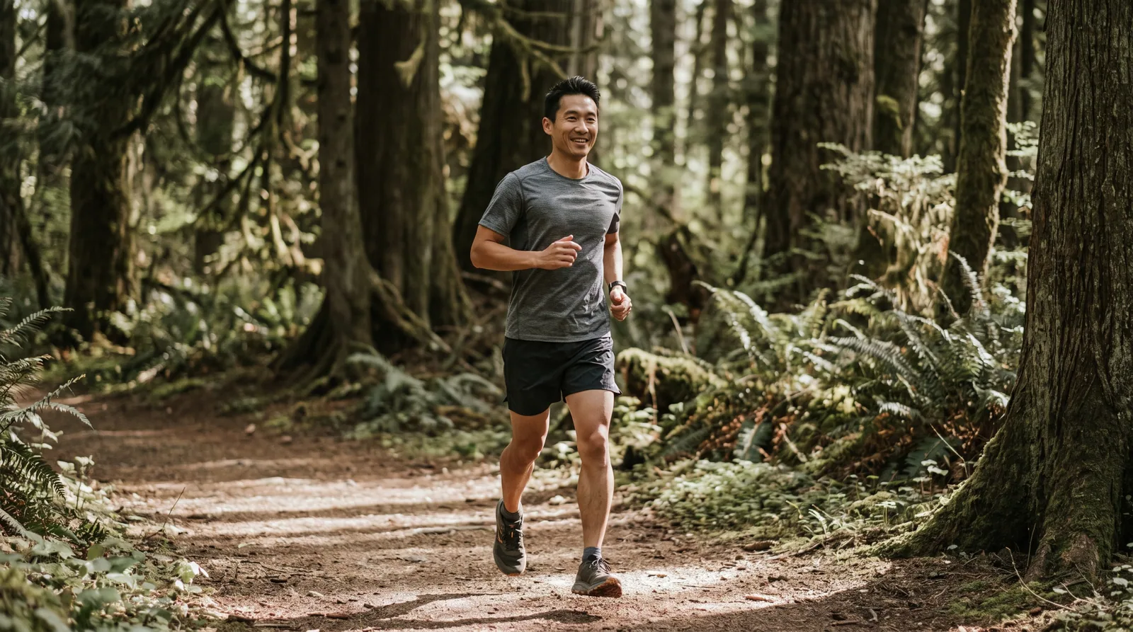 Man running a forest trail