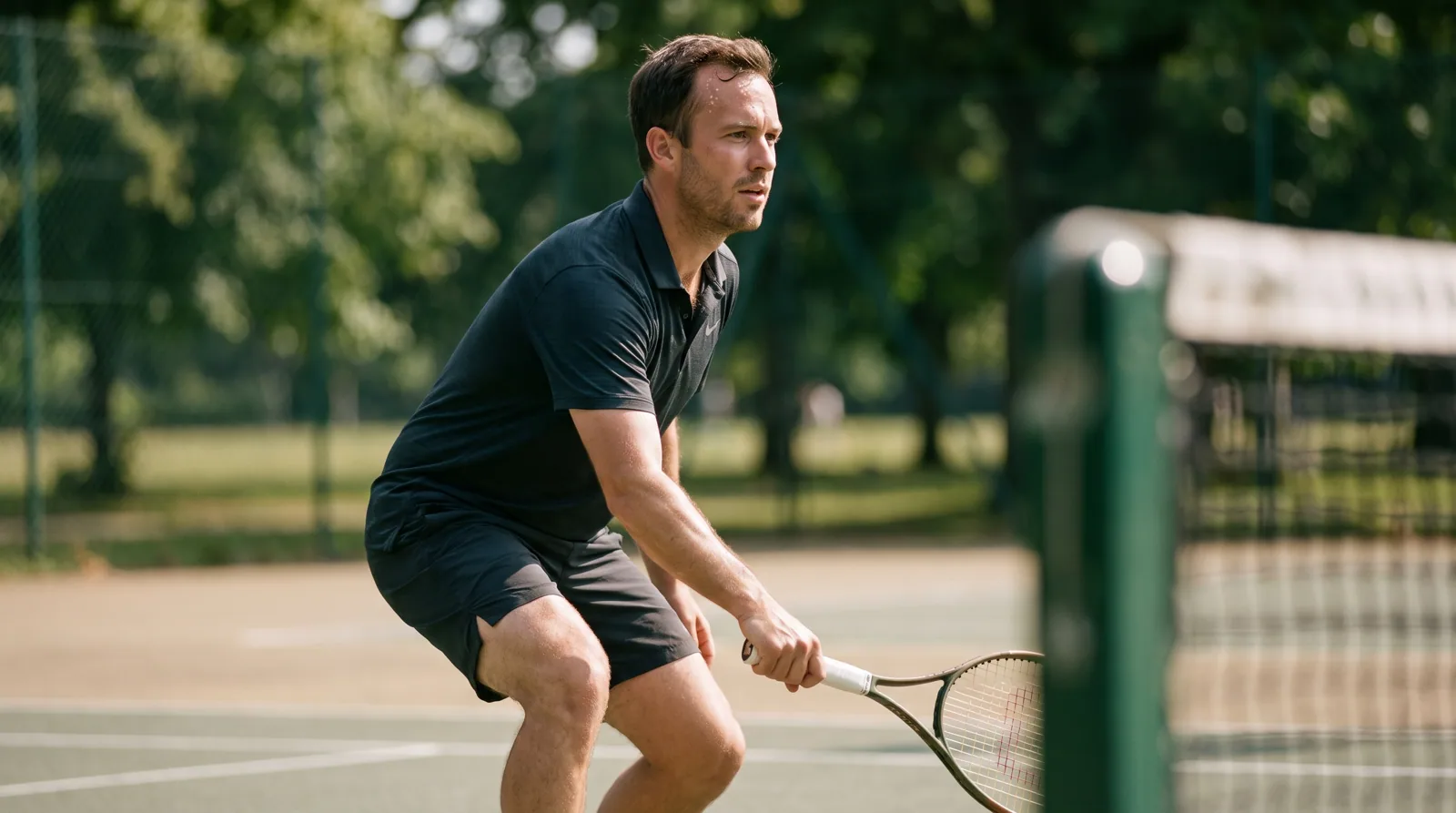 Tennis volley at the net