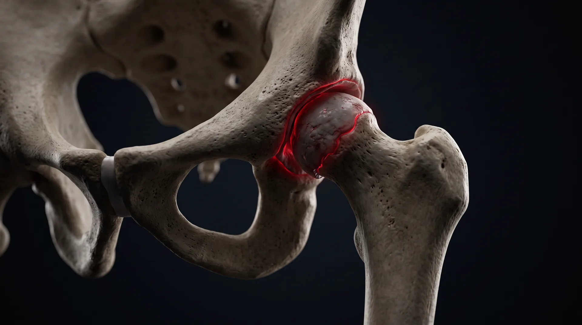Anatomical render of hip osteoarthritis