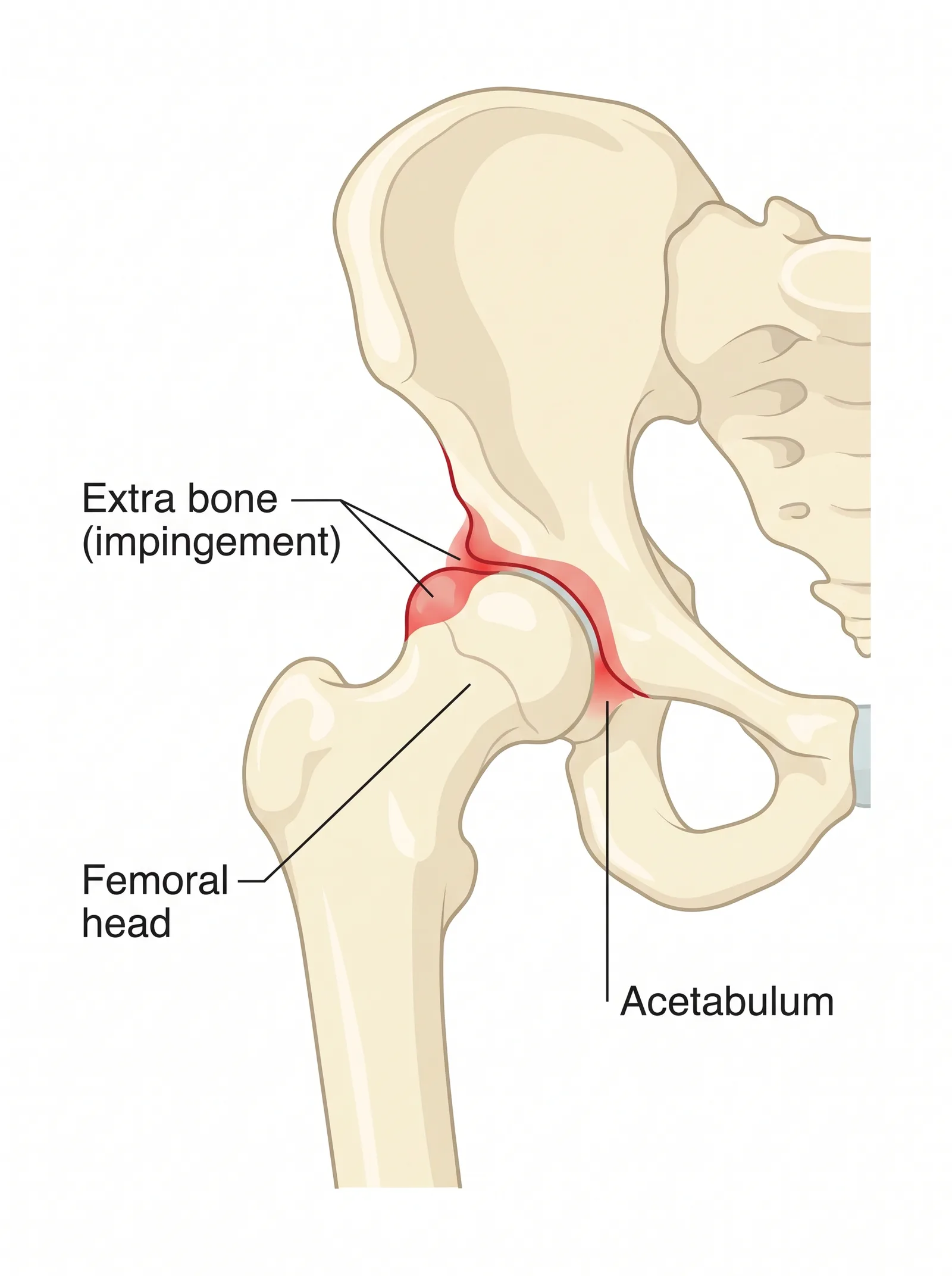 Labeled medical illustration of femoroacetabular impingement fai