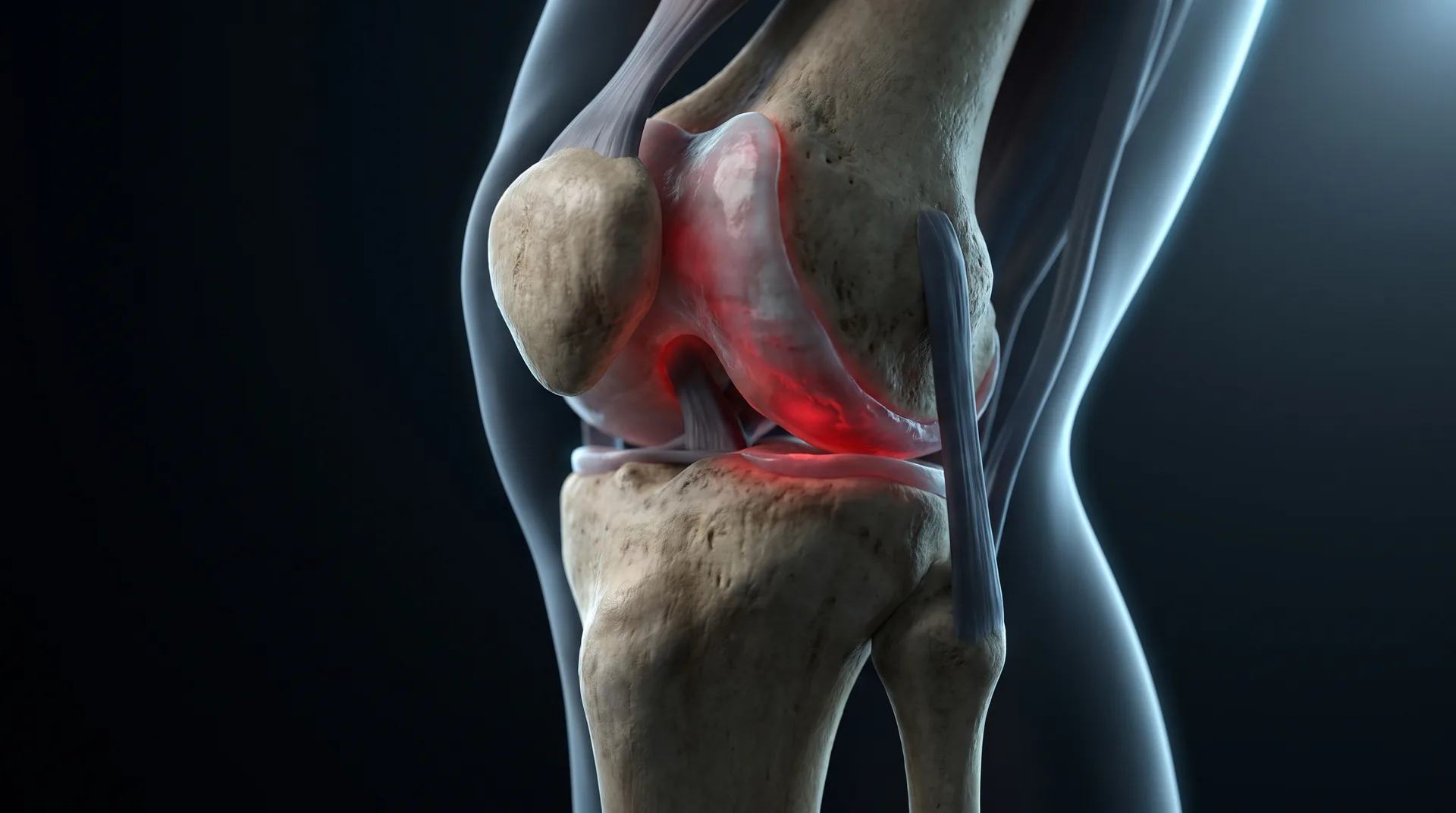 Anatomical render of patellofemoral pain runner's knee