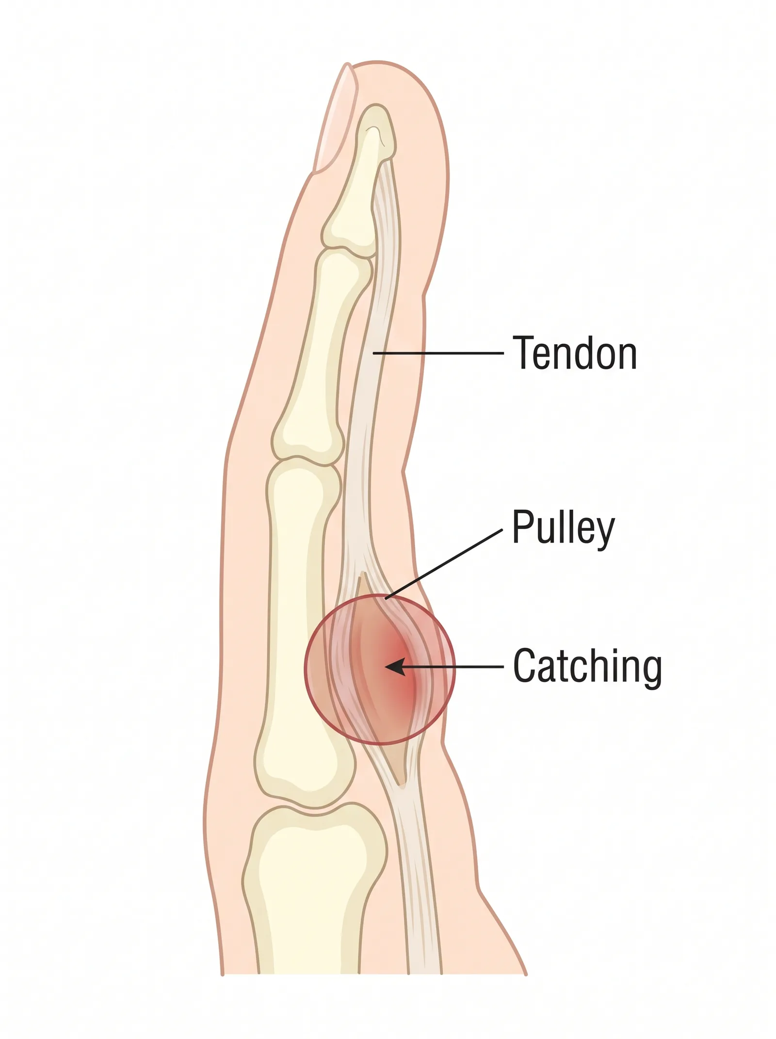 Labeled medical illustration of trigger finger
