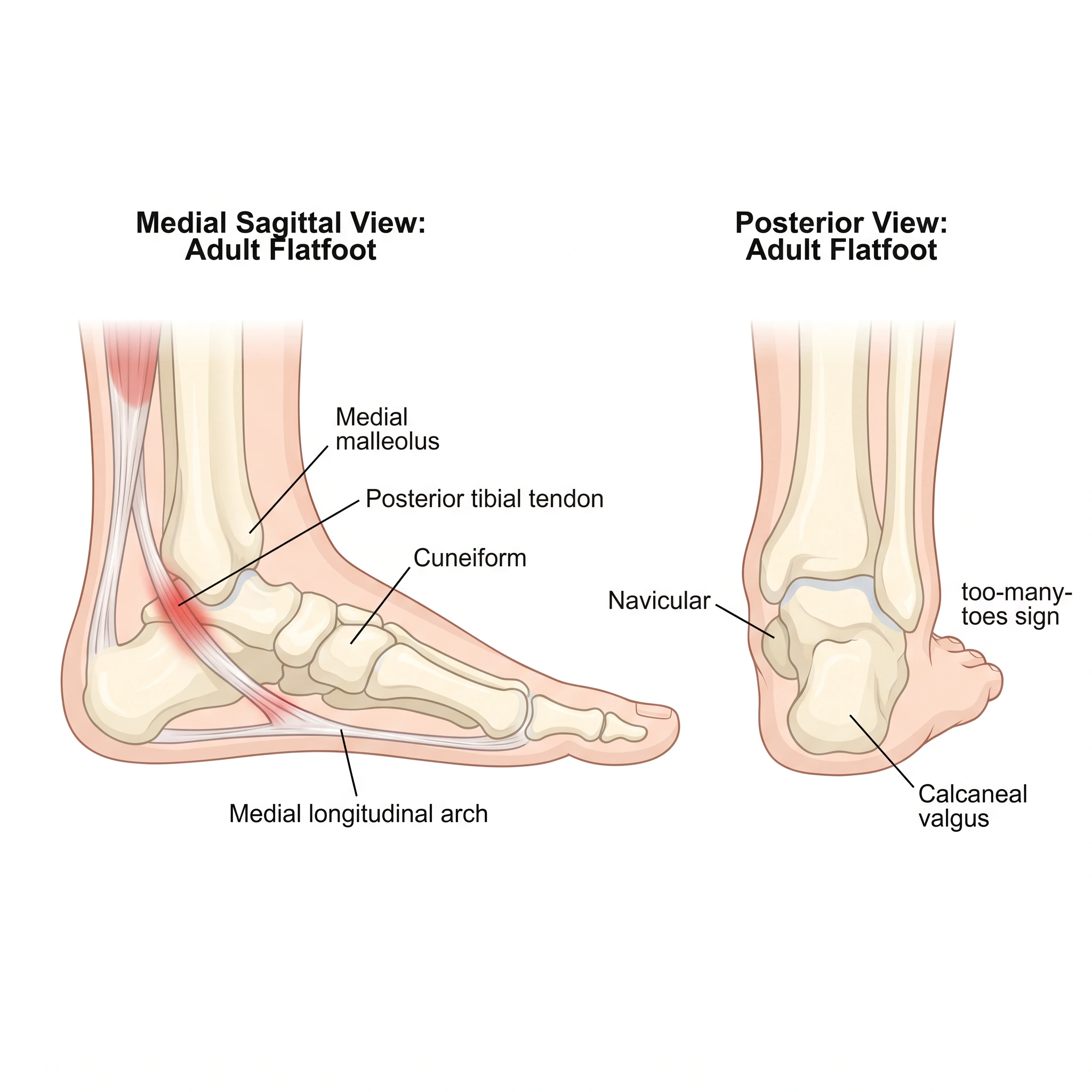 Medical illustration of Flatfoot (Adult Acquired / PTTD)